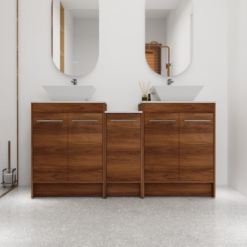 Bathroom Vanity With Sink In 24/36/48/60 Inch, Freestanding Bathroom Vanity With Soft Close Door - 58.86''W×18.9''D - Brown Ebony -101