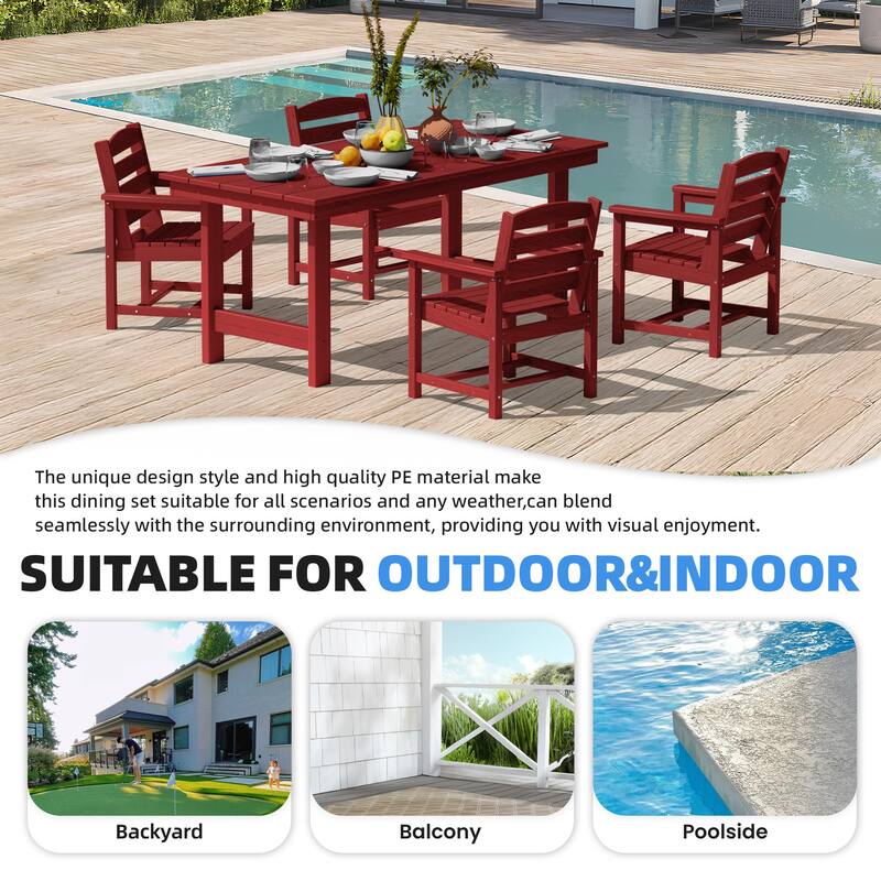5-Piece HDPE Outdoor Dining Table Sets with Umbrella Hole - 1-Table 4-Chairs