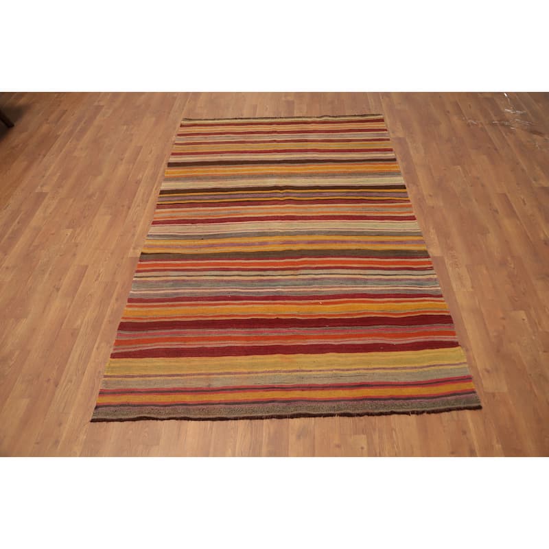 Hand Woven Oriental 100% Wool Carpet Southwestern Tribal Multi-Colored Kilim Area Rug - 6' 6'' X 4' 3''