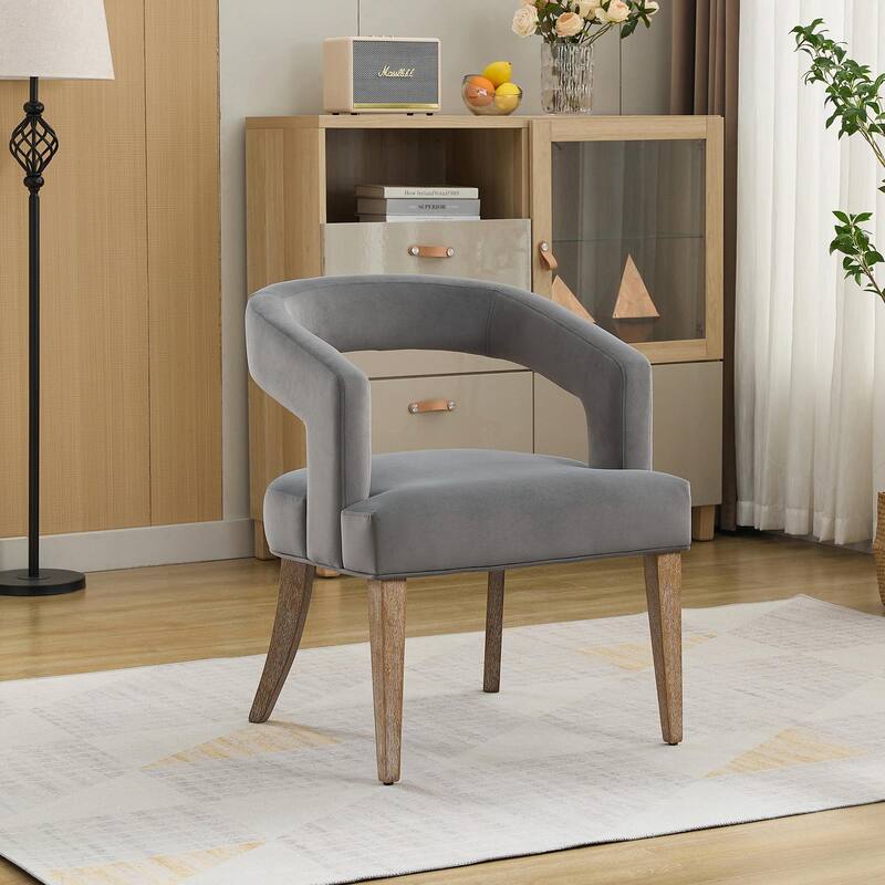 25.79" Wide Modern Barrel Open Back Upholstered Accent Chair with Weathered Solid Wood Legs - Gray