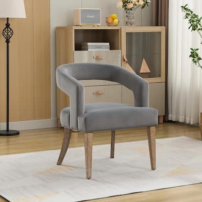 25.79" Wide Modern Barrel Open Back Upholstered Accent Chair with Weathered Solid Wood Legs