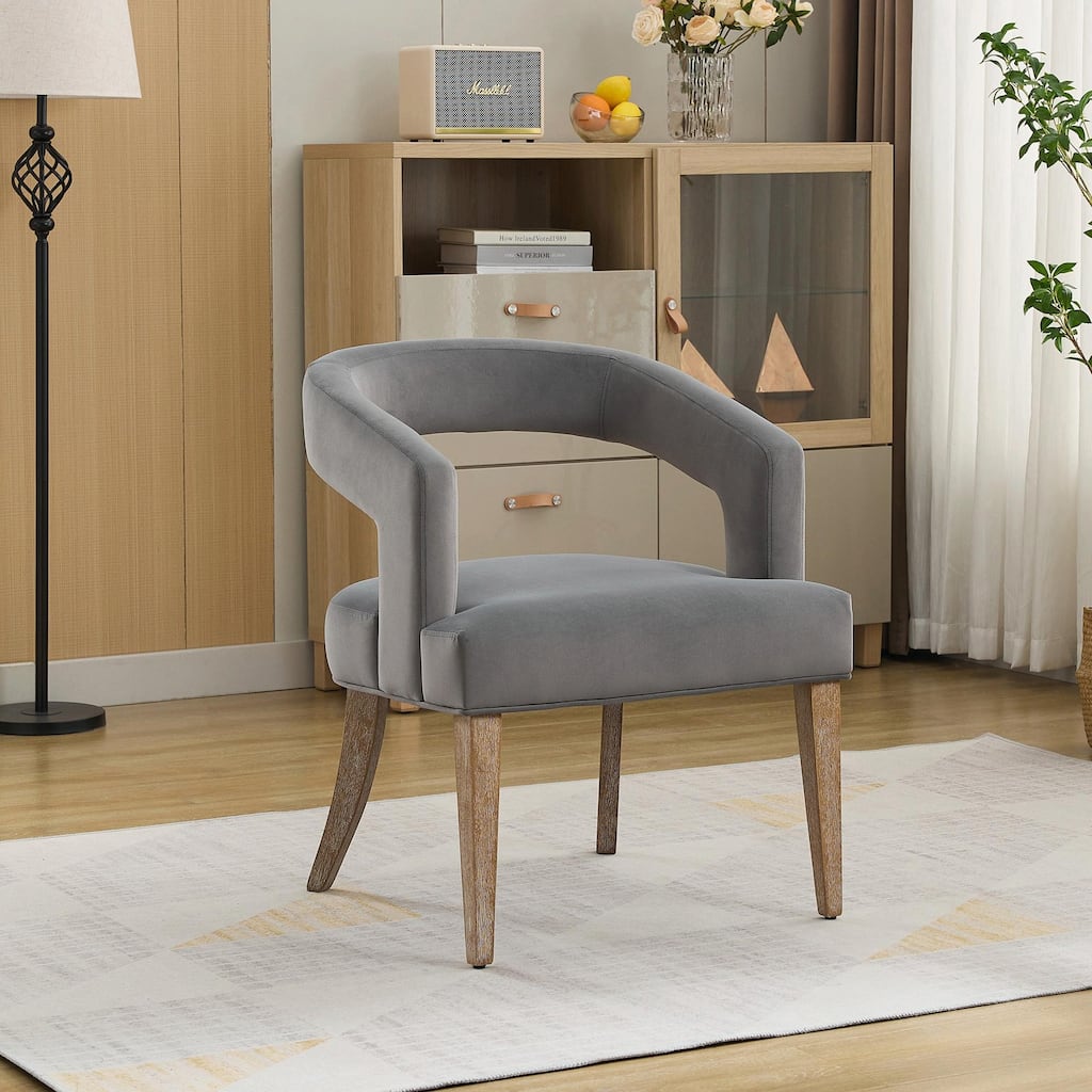 25.79" Wide Modern Barrel Open Back Upholstered Accent Chair with Weathered Solid Wood Legs