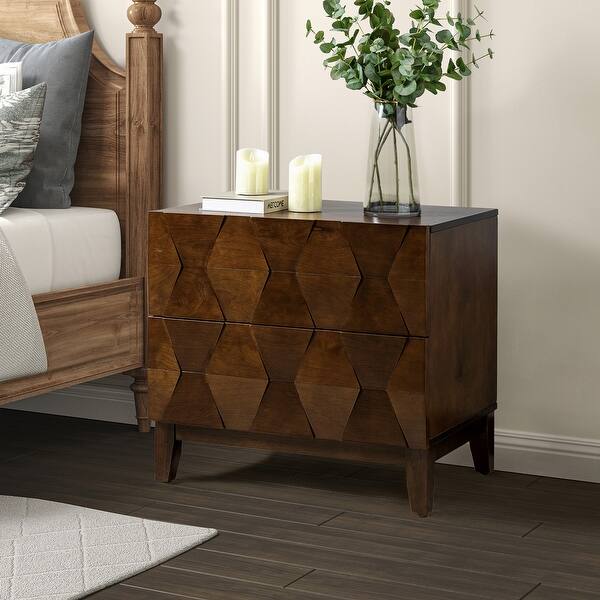Ethel Mid-Century 2-Drawer Storage Nightstand with Adjustable Solid Wood Legs and Charging Station By HULALA HOME