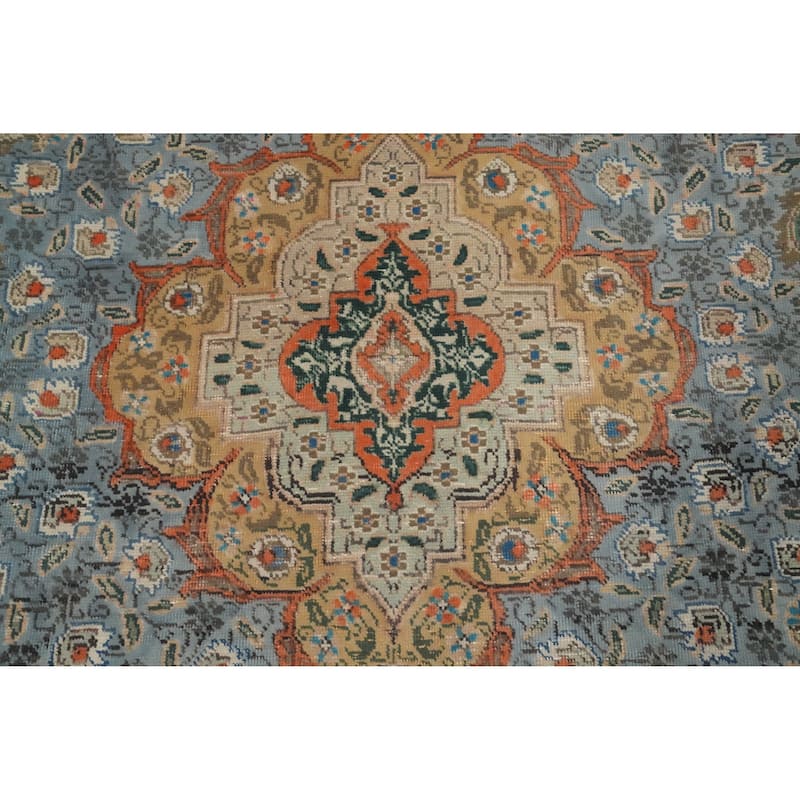 Hand Knotted Oriental 100% Wool Carpet Traditional Floral Navy Blue & Blues Tabriz Area Rug - 6' 1'' X 4' 7''