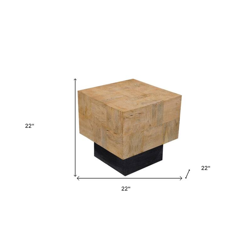 Brown Solid Mango Wood Square End Table with Black Base Natural Finish - 22” x 22” x 22” (D x W x H)