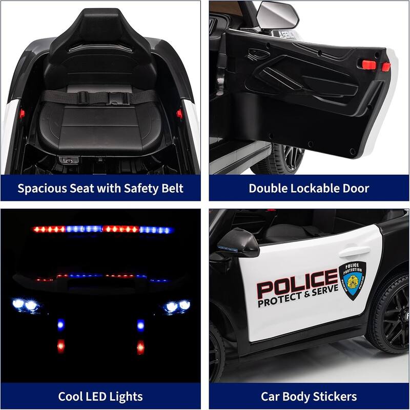 12V Kids Ride-On Police Car with Remote Control, Flashing LED Lights, Powered Toy Vehicle