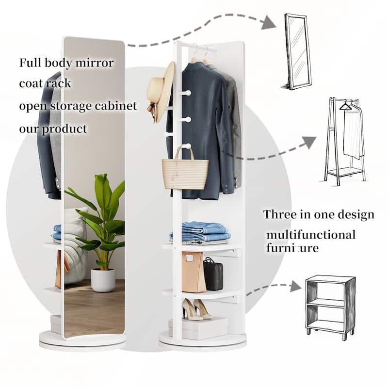 Versatile Full Length Mirror with Integrated Coat Rack for Home Spaces