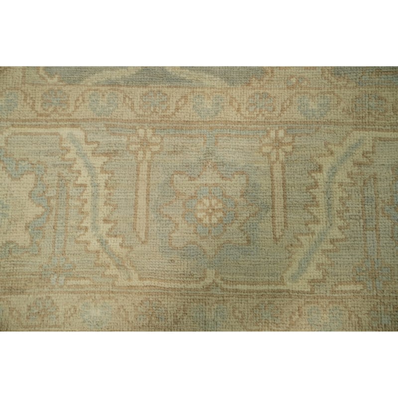 Vegetable Dye Wool Oushak Turkish Area Rug, Floral Geometric Carpet - 12' 1'' X 9' 0''