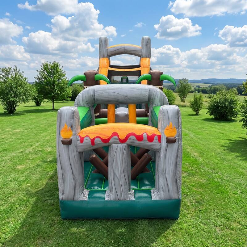 HeroKiddo T-Rex Adventure 42' Inflatable Obstacle Course with Water Slide - Commercial Grade, Wet & Dry Play (Blowers Included)