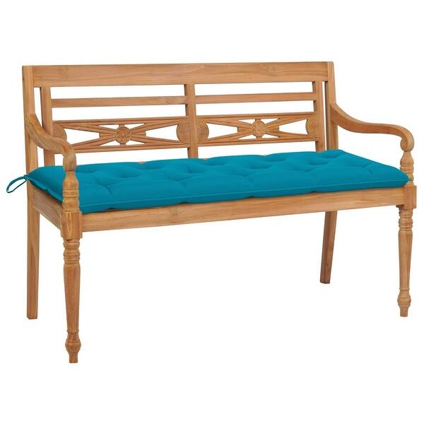 slide 2 of 10, vidaXL Batavia Bench with Light Blue Cushion 59.1" Solid Teak Wood - 59.1" x 20.3" x 33.1"