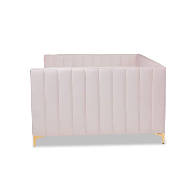 Oksana Light Pink Velvet and Gold Finished Daybed