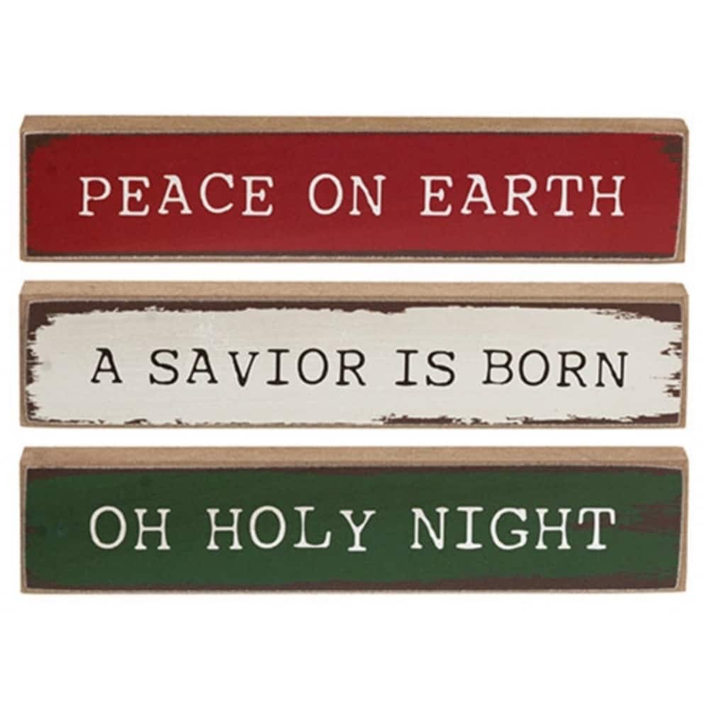 Farmhouse Christmas Mini Stick Peace on Earth Design - 3 Asstd. - 6” x 0.50” x 1”