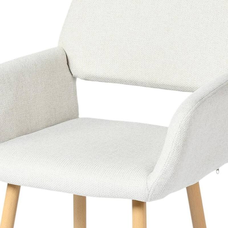 HomeRoots Set of Two Beige and Oak Fabric and Steel Dining Arm Chairs - 16.50 in. x 31.90 in. x 15.70 in.