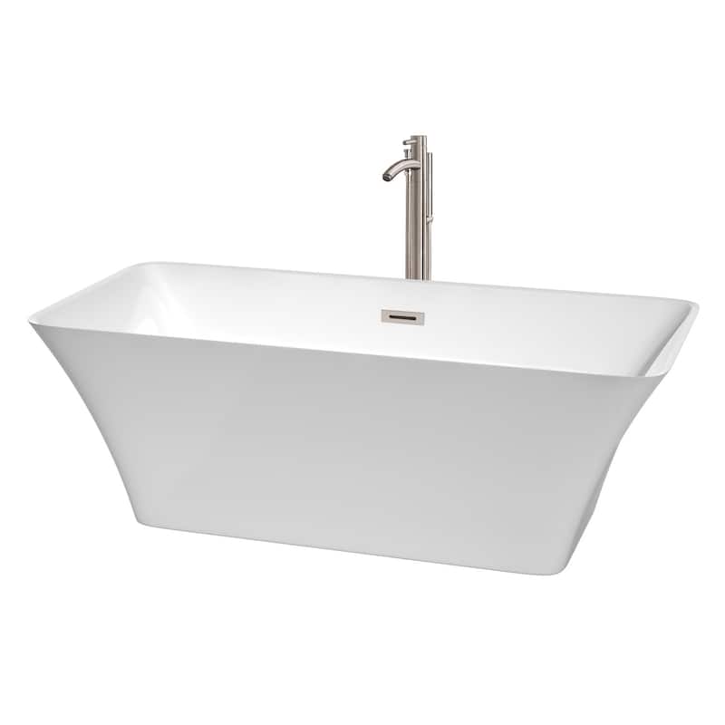 Wyndham Collection Tiffany 67" Freestanding Soaking Tub with Tub - White / Brushed Nickel Trim