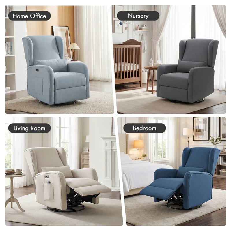 Madison Park Candace Power Recliner 3-in-1 with Swivel, Glider, USB Ports