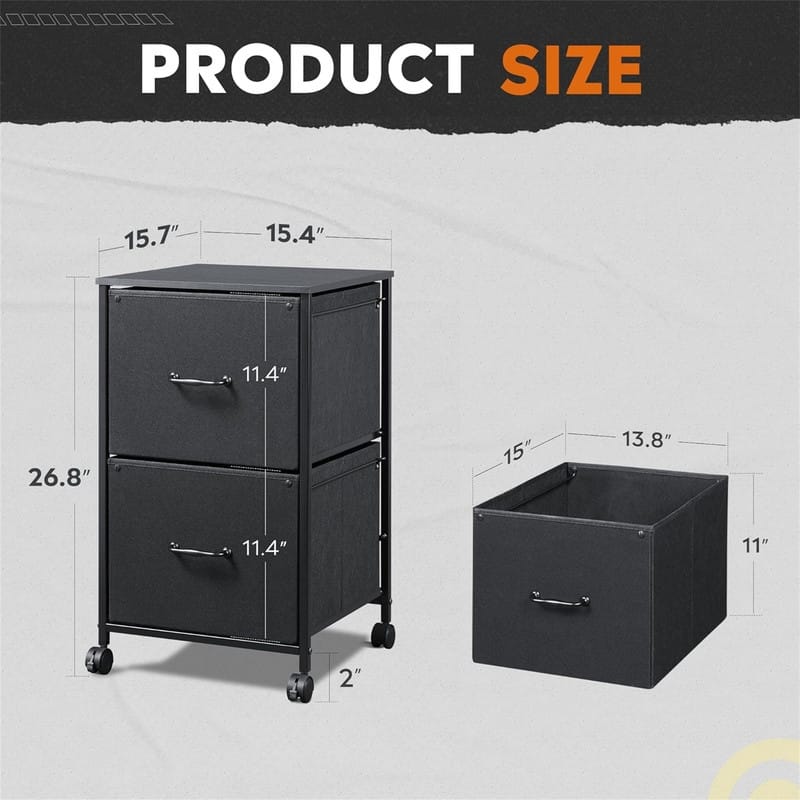 2 Drawer Mobile File Cabinet - 15.7"D x 15.4"W x 26.8"H