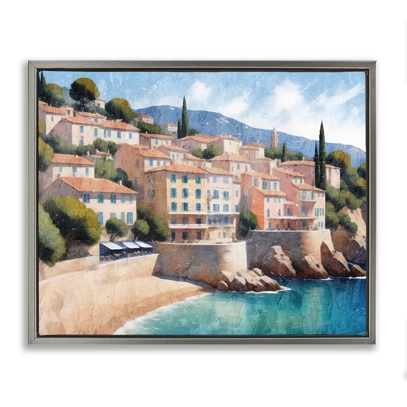 Stupell Charming Coastal Architecture Framed Floater Canvas Wall Art Design By Kim Allen - 31 x 25 - Grey