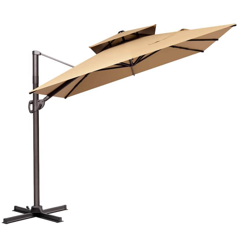 VredHom 9X11FT Outdoor Dual Wind Vent Offset Cantilever Patio Umbrella - Tan