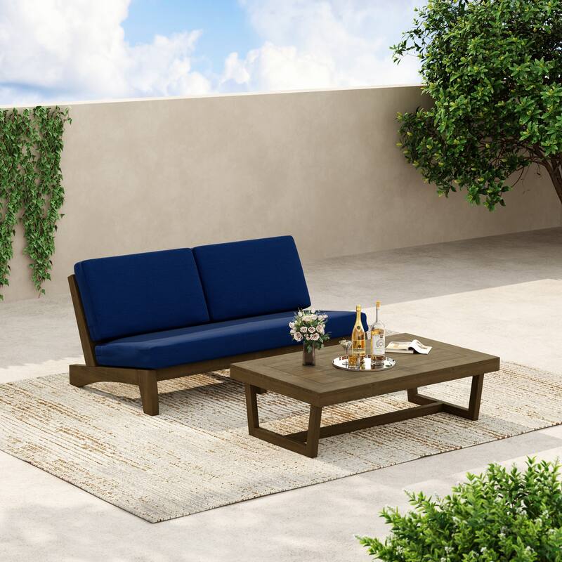 3-Seat Outdoor Sofa Set with Solid Wood Coffee Table, Weather-Resistant Cushions