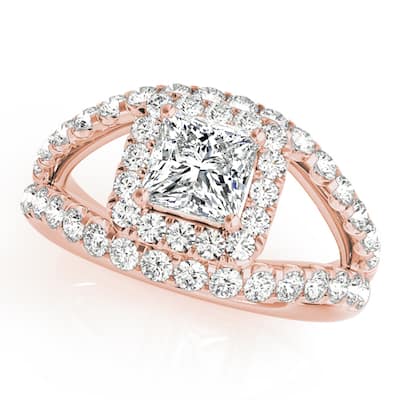 Auriya 14k Rose Gold Lab Grown Princess Diamond Halo Engagement Ring 0.50 to 5.00 ct. tw. (F-G VS)