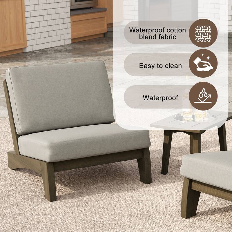 4 Set Outdoor Patio Teak Wood Club Chairs Loveseat with Coffee Table