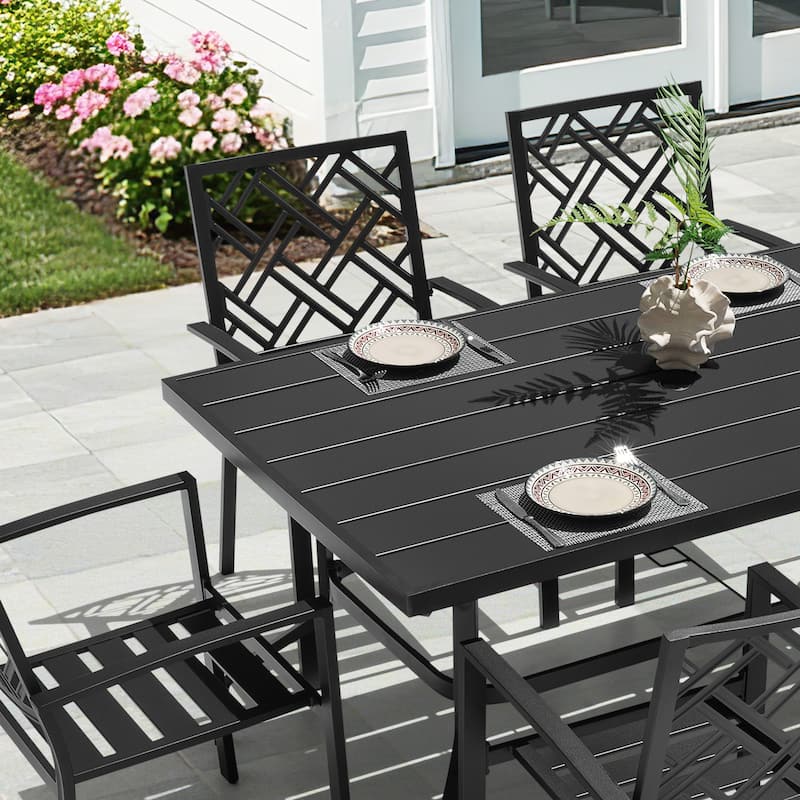 Metal Patio Dining Set with Umbrella Hole and Stackable Chairs