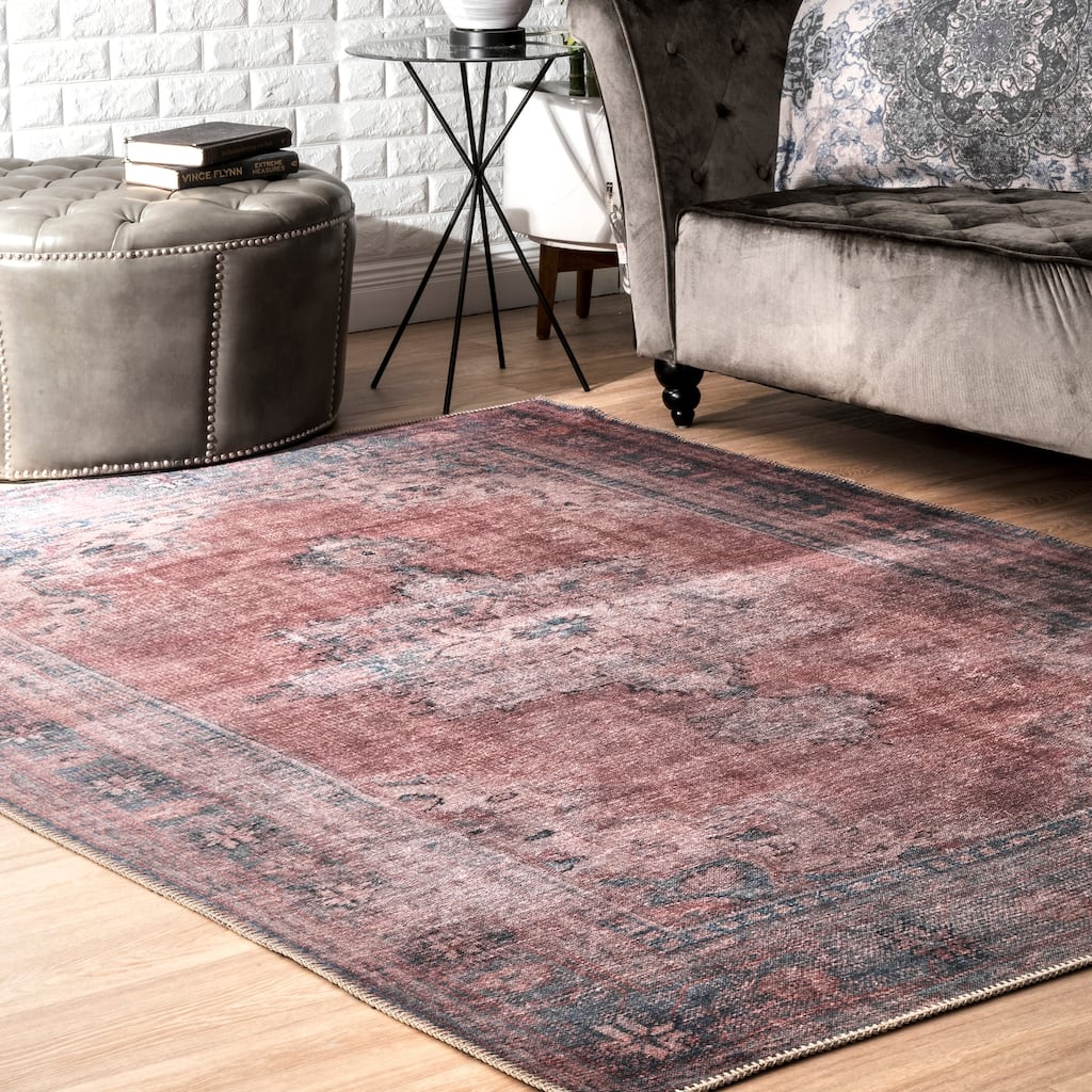 Nuloom Vintage Faded Julietta Smokey Medallion Ombre Border Area Rug