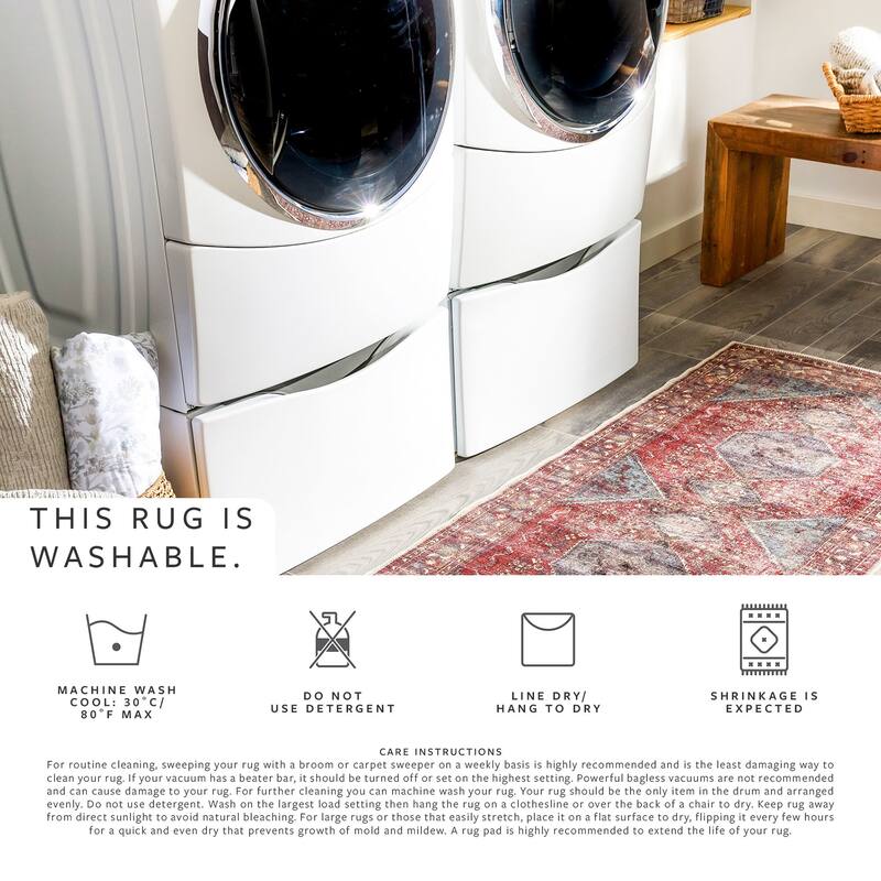 Livabliss Hollister Machine Washable Traditional Diamond Area Rug