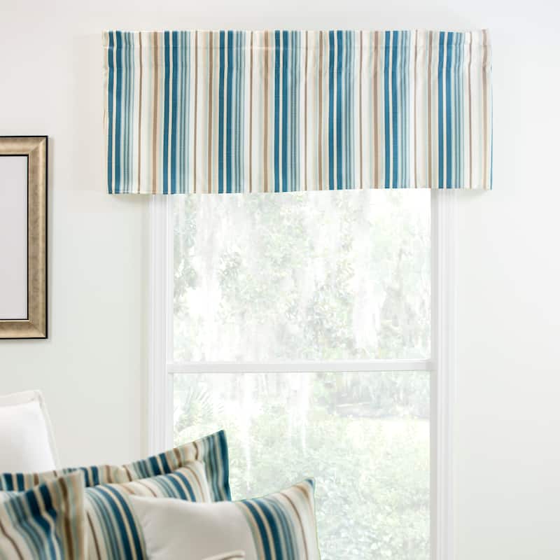 Savannah stripe blue tailored valance