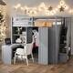 preview thumbnail 2 of 14, Grey Modern Wooden Full Size Bunk Bed with Wardrobe Rack,Desk and Shelves