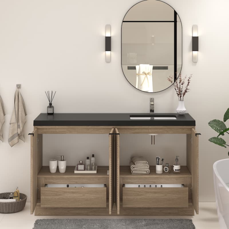Milano 60" Freestanding Bathroom Vanity with Right Black Acrylic Sink