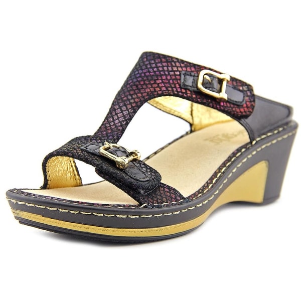 Alegria Lara Women Open Toe Leather Black Wedge Sandal