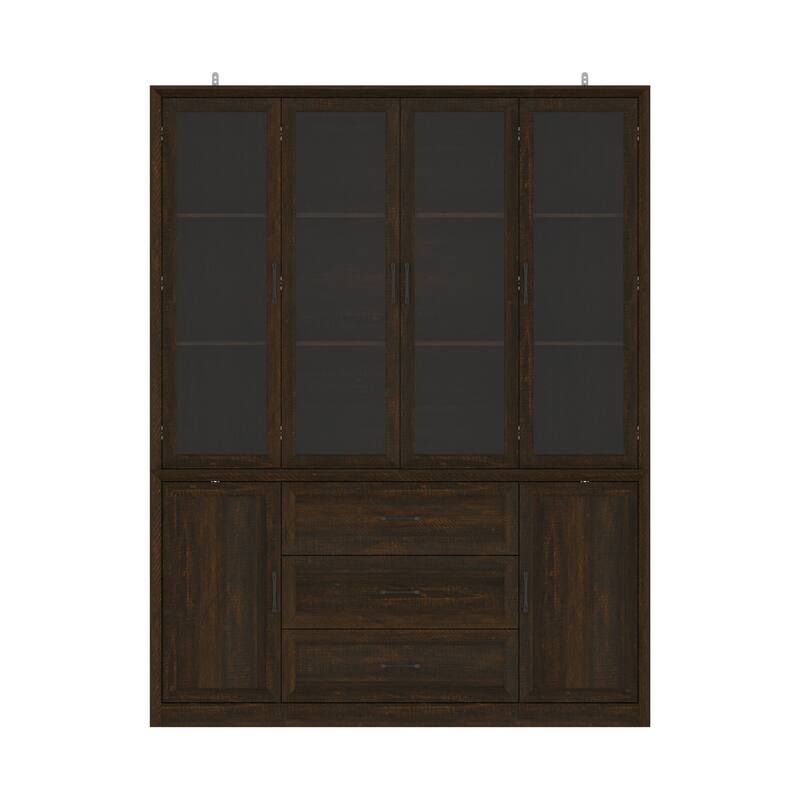 79.6" Tall Glass Display Cabinet, 6-Tier Bookshelf with Drawers Bookcae Panrty