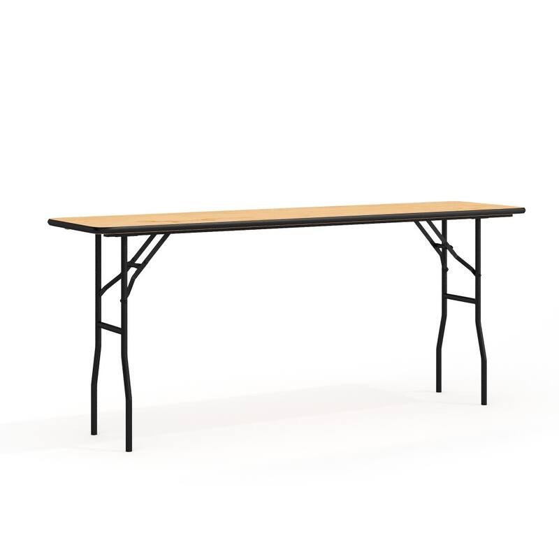 6-Foot Rectangular Wood Folding Training / Seminar Table with Clear Coated Top - Natural - Natural Finish