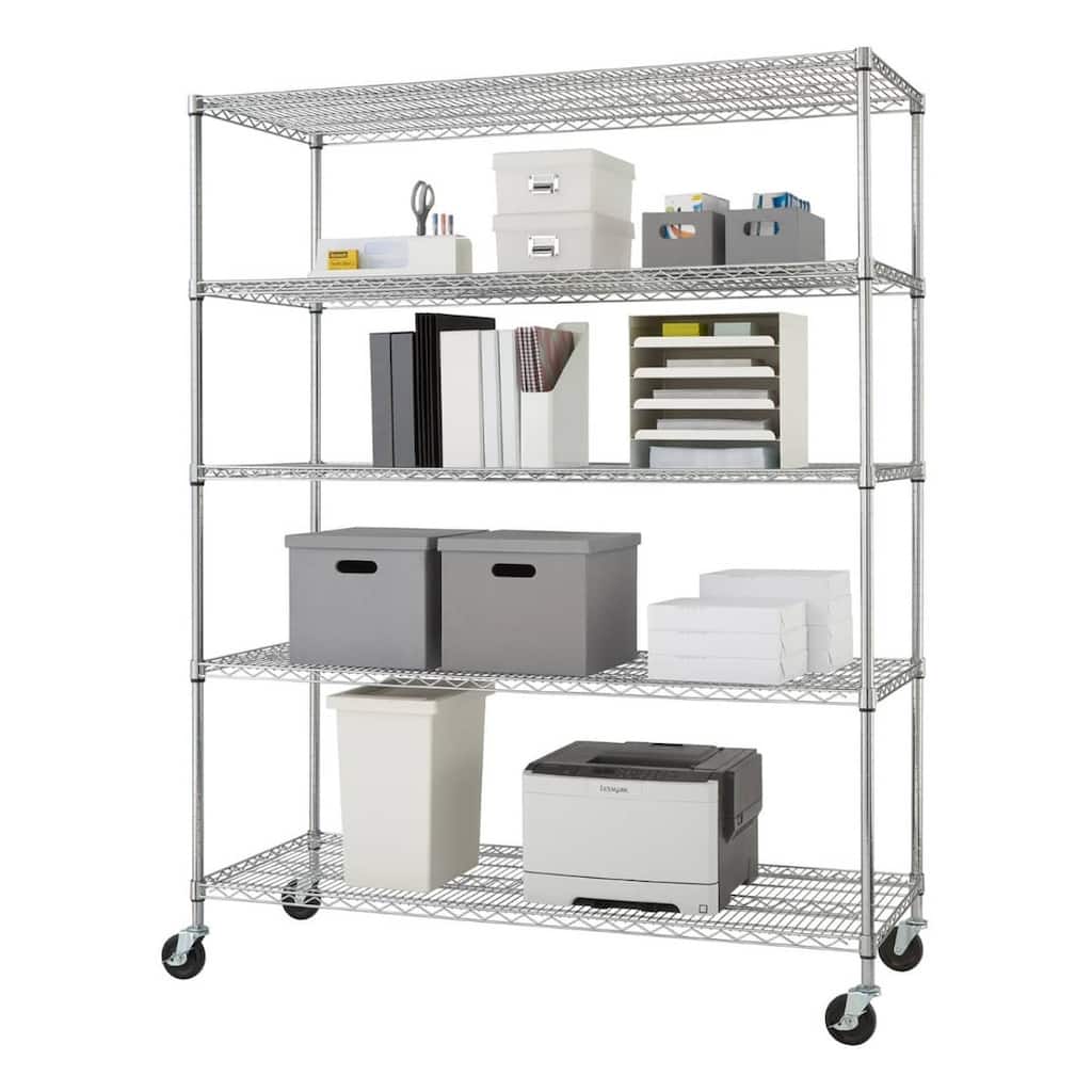 TRINITY EcoStorage® 5-Tier 60x24x72 Commercial Wire Shelving w/ Wheels, NSF, Chrome