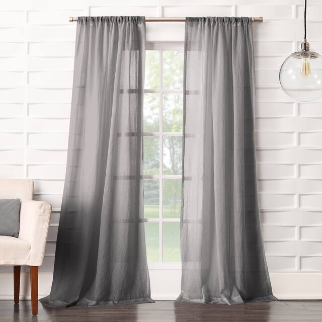 No. 918 Ladonna Crushed Texture Semi-Sheer Rod Pocket Curtain Panel, Single Panel - 50x84 - Grey