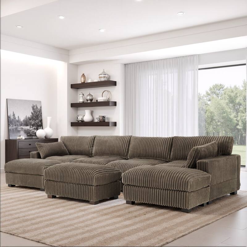 6-Piece 118.4"W Plush Oversized Modular Sectional Sofa Set - Light Brown - Left Facing