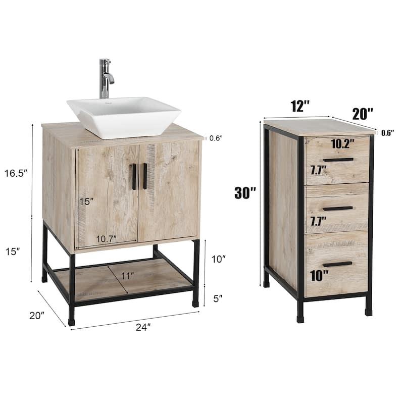 36" Bathroom Vanity Cabinet W/ Sink Faucet Drain Set Top Side Cabinet Combo