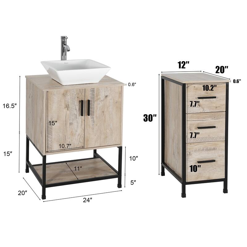 36" Bathroom Vanity Cabinet W/ Sink Faucet Drain Set Top Side Cabinet Combo