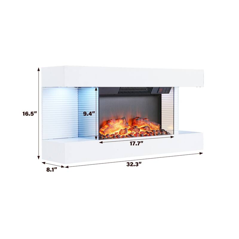 Wall Mounted LED 3-Side Electric Fireplace with Mantel