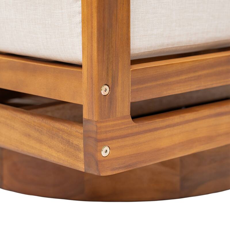 Christopher Knight Home - Outdoor Swivel Solid Acacia Wood Lounge Chair with Beige Cushion