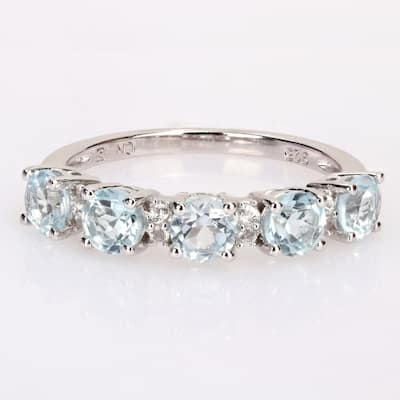 Miadora Sterling Silver Blue & White Topaz Stackable Eternity Wedding Band Ring
