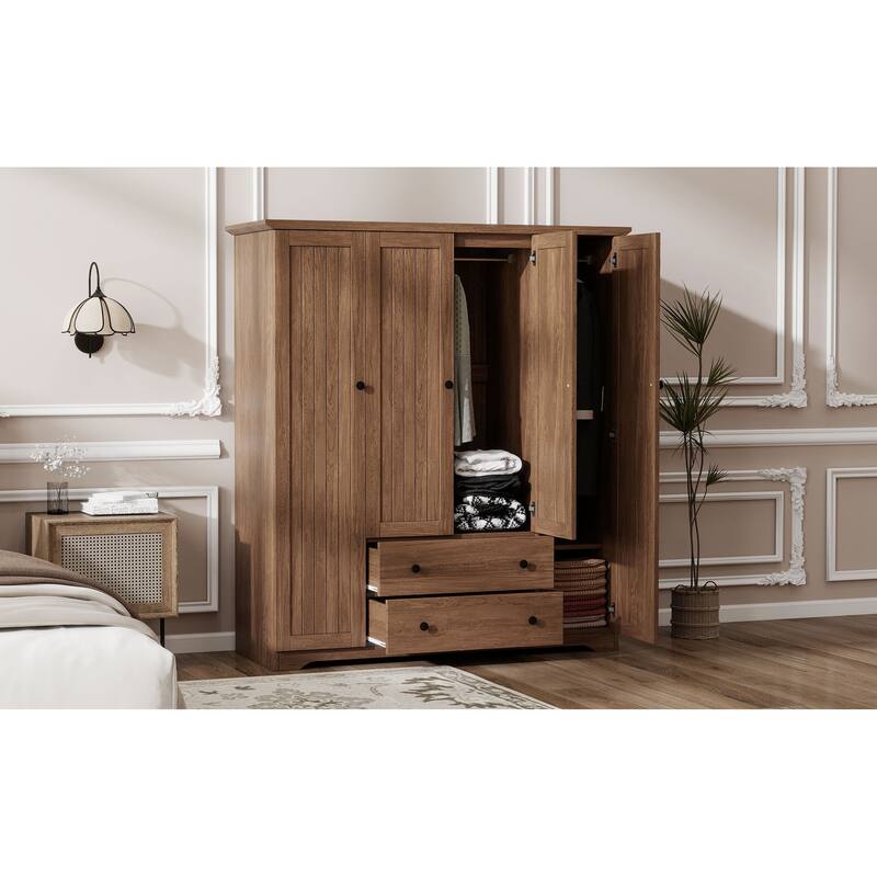 4 Door Wardrobe Armoire Closet with 2 Drawers