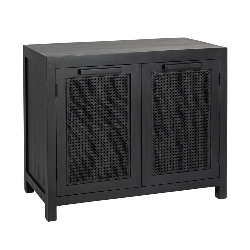 Mango Wood and Cane 2-Door Cabinet with 2 Shelves