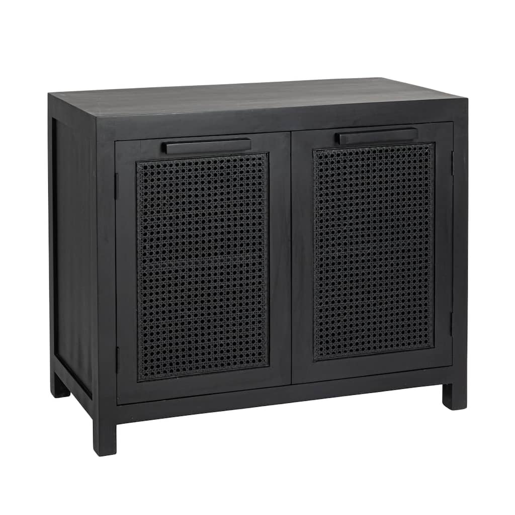 Mango Wood and Cane 2-Door Cabinet with 2 Shelves