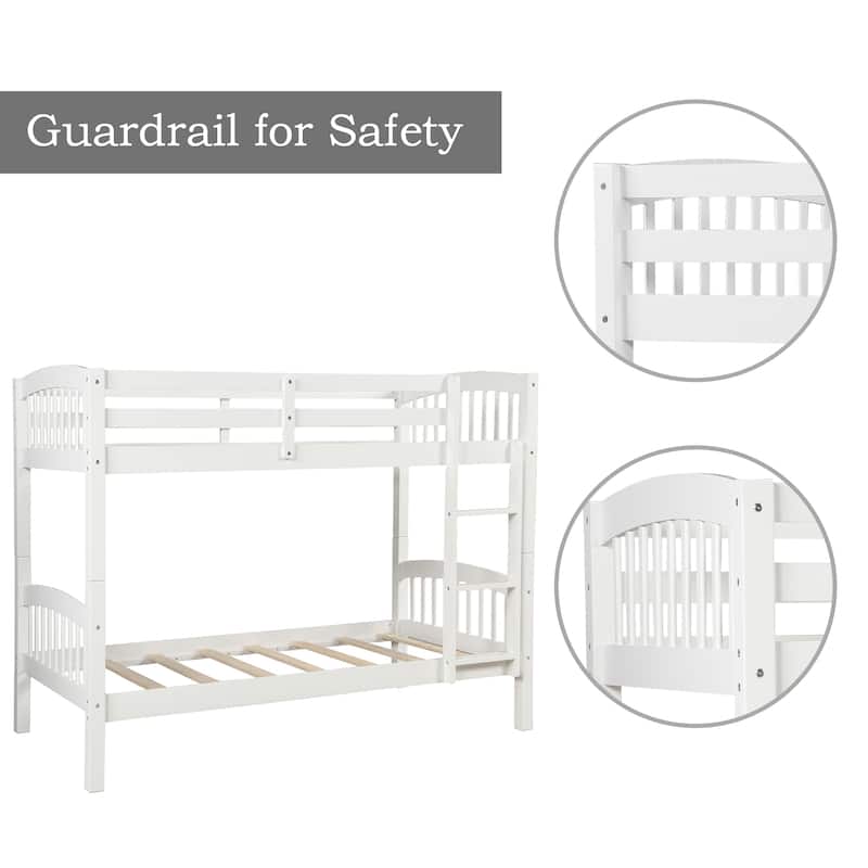 Twin over Twin Solid Wood Bunk Bed with Ladder and Fence