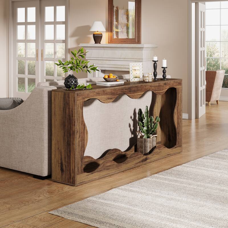Farmhouse Console Table, 63-inch Scalloped Console Table for Living Room