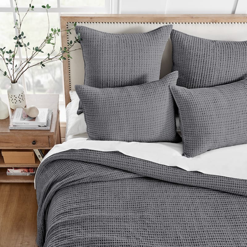 Mills Waffle Charcoal Full/Queen Quilt Set - Levtex Home