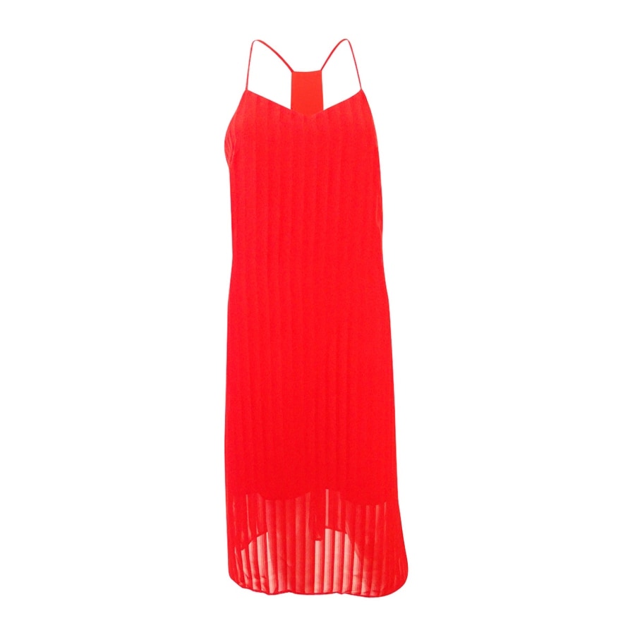 red chiffon midi dress