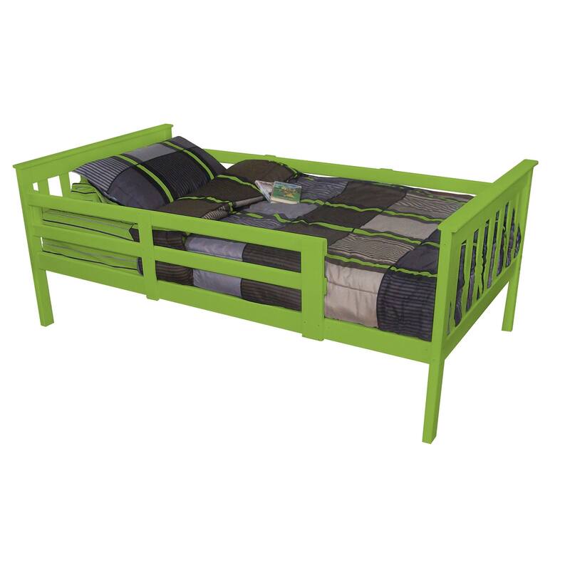 Pine Twin Mission Bed with Safety Rails - Lime Green